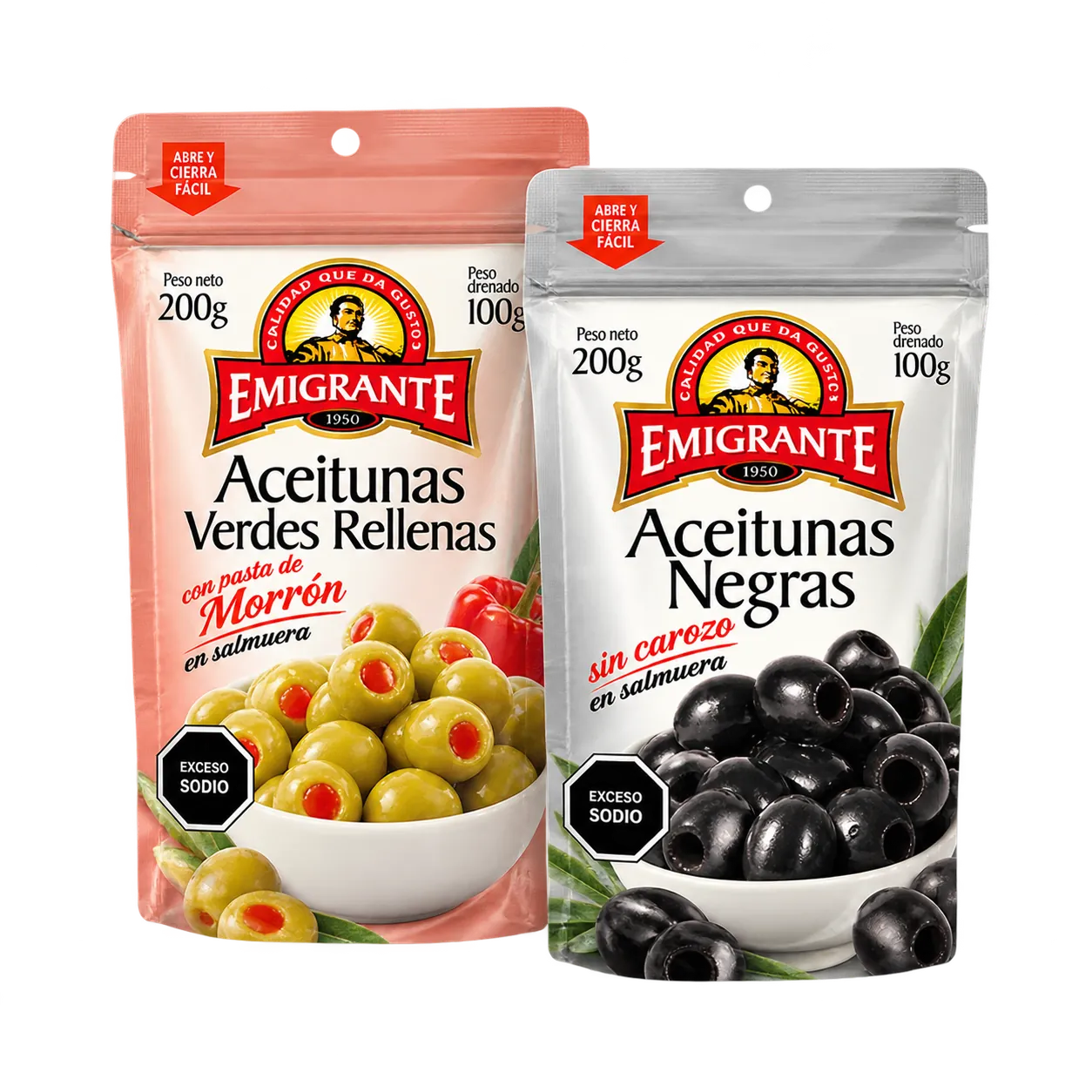 Aceitunas verdes rellenas o negras sin carozo Emigrante