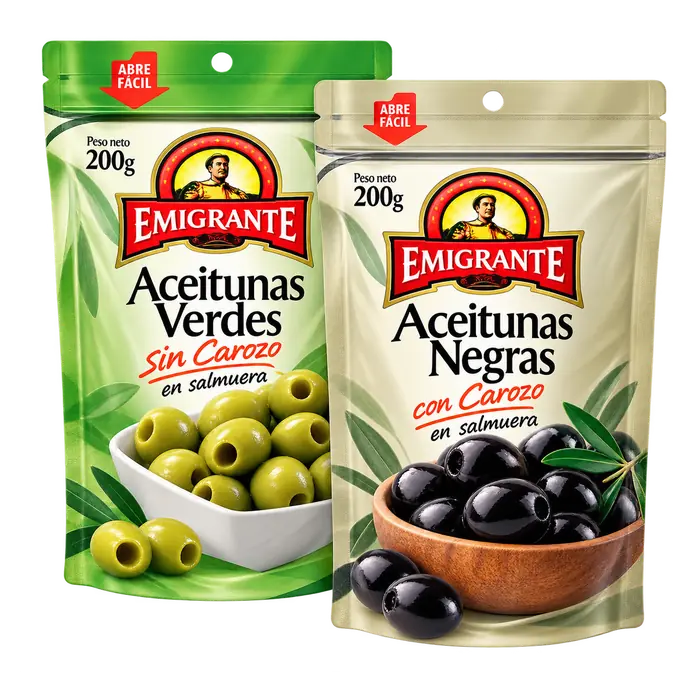 Aceitunas verdes sin carozo o negras con carozo Emigrante