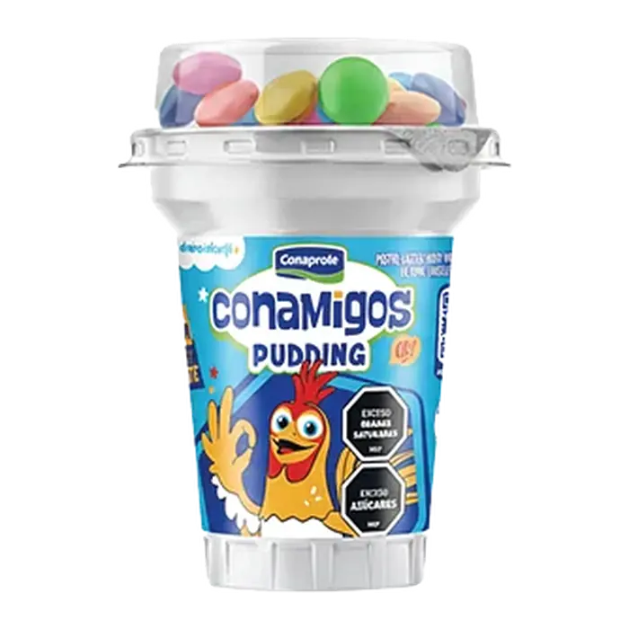 Pudding Conamigos con discos de chocolate Conaprole